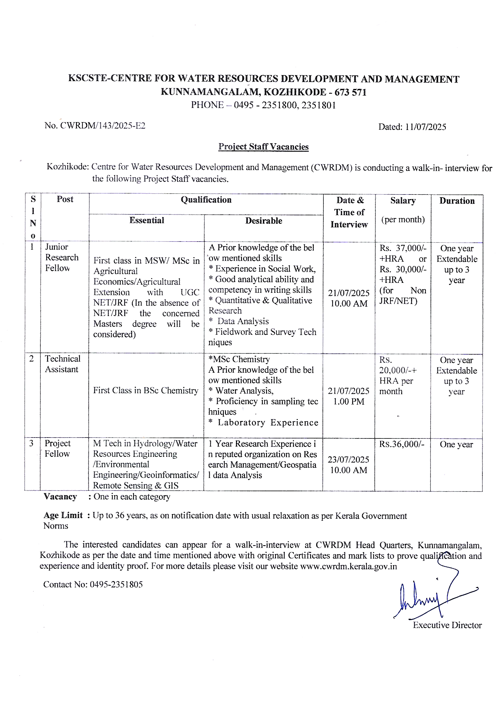 Project Staff Vacancies