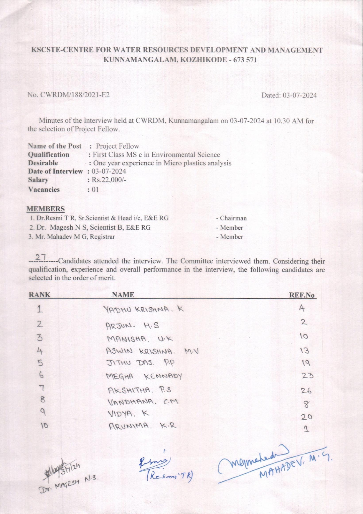 Rank list
