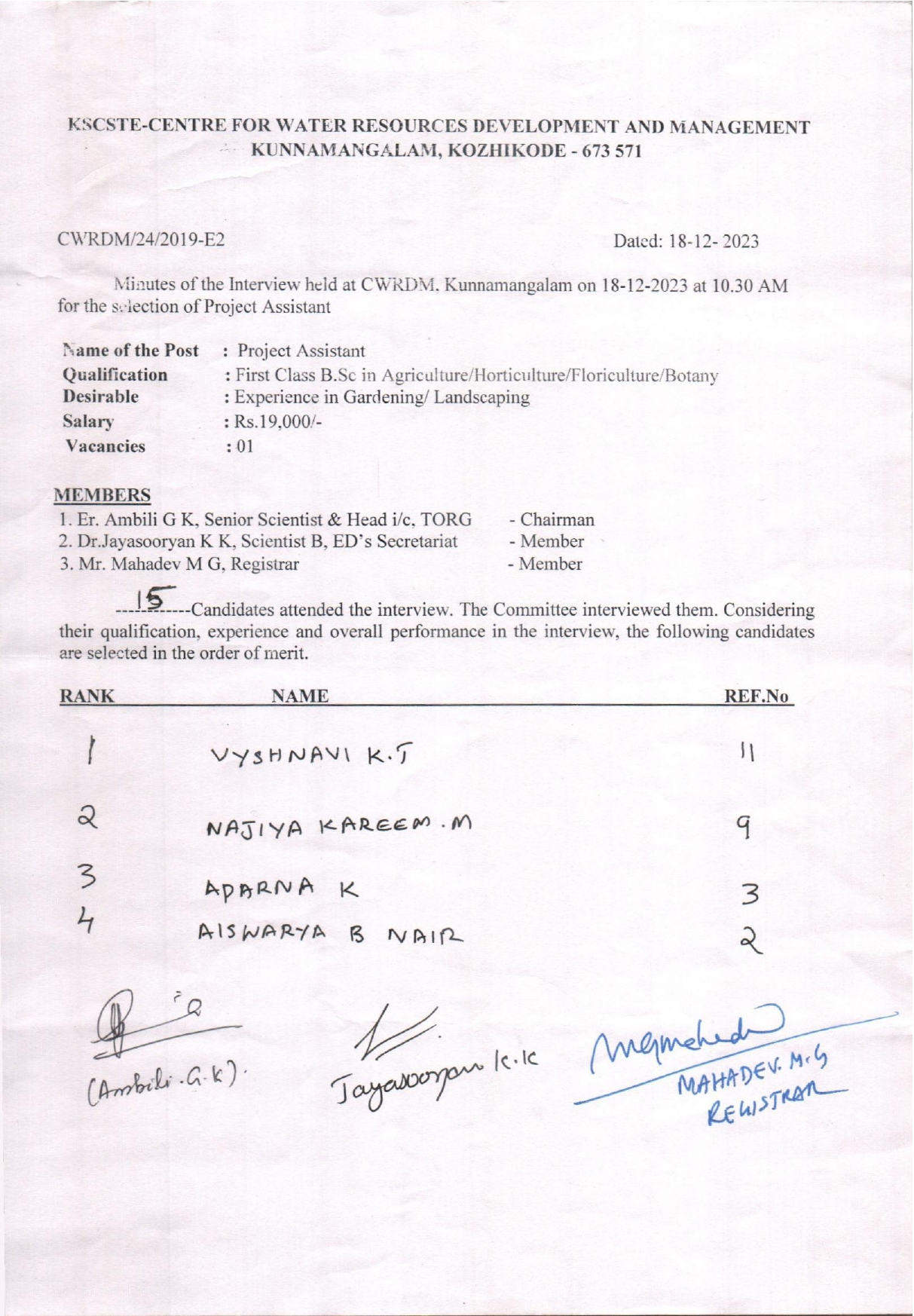 Rank list