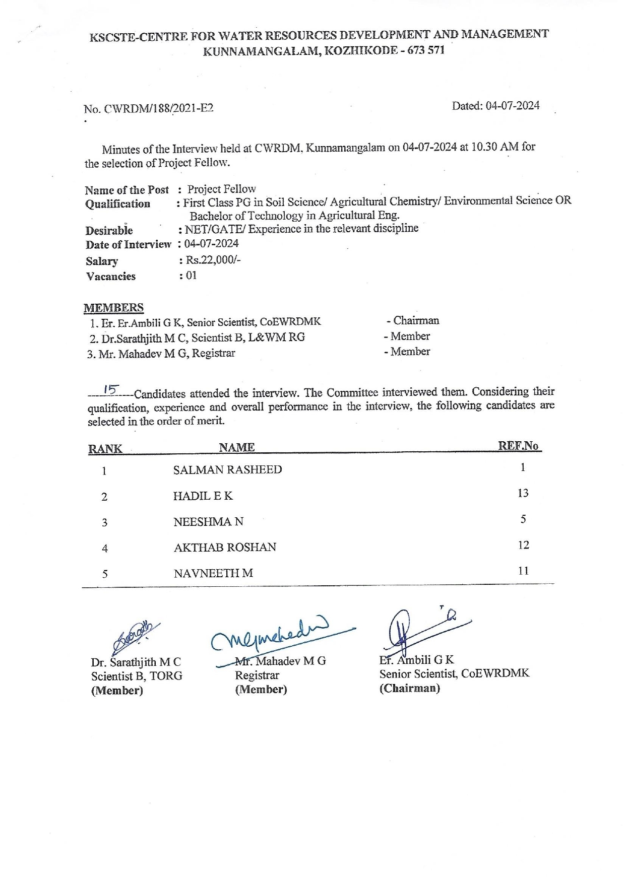 Rank list